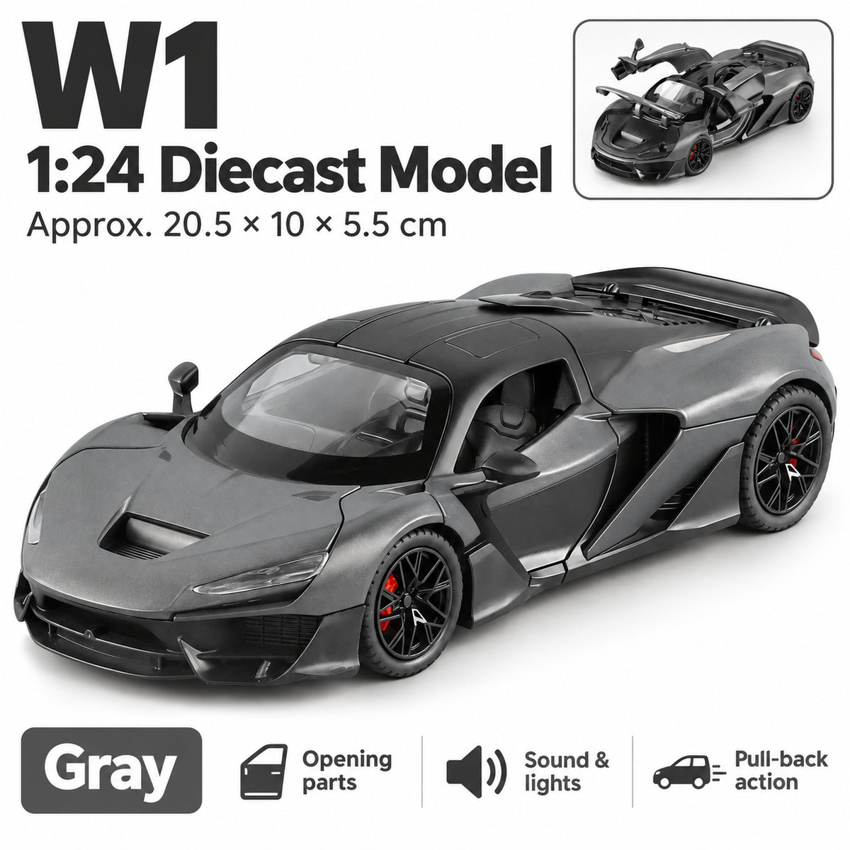 1:24 McLaren W1 Diecast Model - Gray