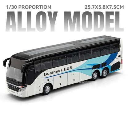 1:30 Coach Bus – Tour & Double-Decker Editions Diecast Model - White / Blue Tour Bus