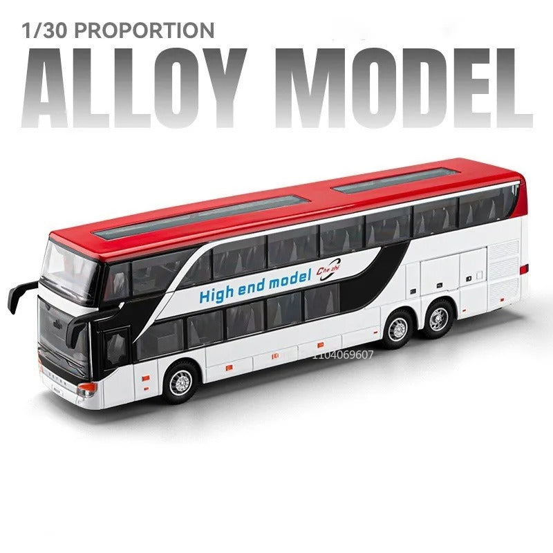 1:30 Coach Bus – Tour & Double-Decker Editions Diecast Model - White / Red Double-Decker