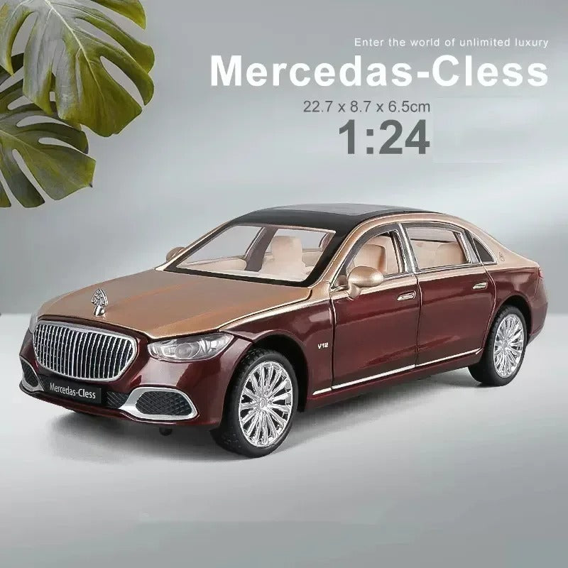 1:24 Mercedes-Maybach S680 Diecast Model - Burgundy / Gold