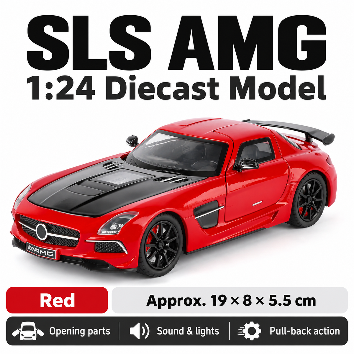 1:24 Mercedes-Benz SLS AMG Modified Diecast Model - Red