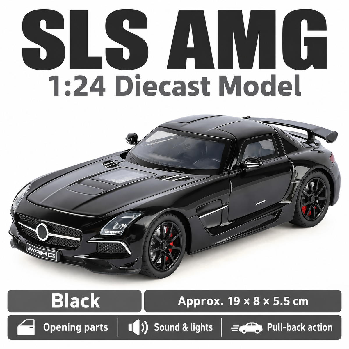 1:24 Mercedes-Benz SLS AMG Modified Diecast Model - Black