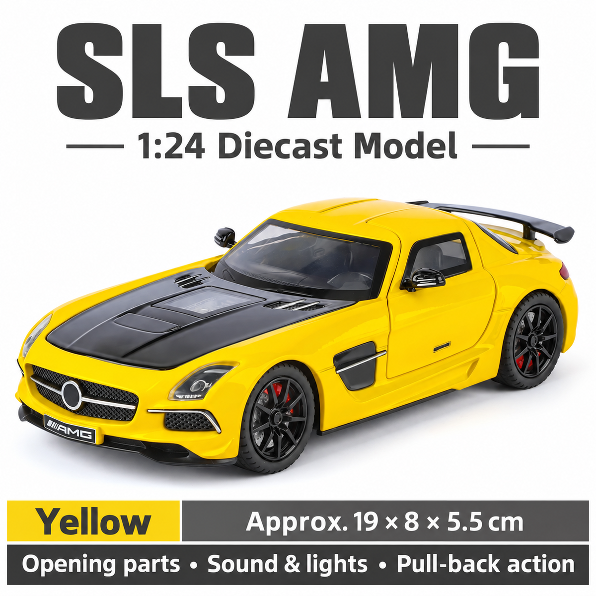 1:24 Mercedes-Benz SLS AMG Modified Diecast Model - Yellow