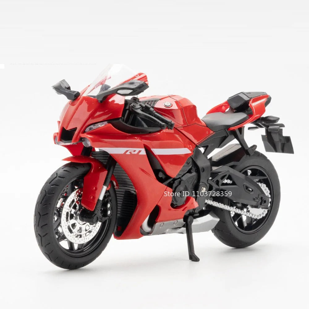 1:12 Yamaha R1M Alloy Diecast Motorcycle Model - Light, Sound, Shock Absorption