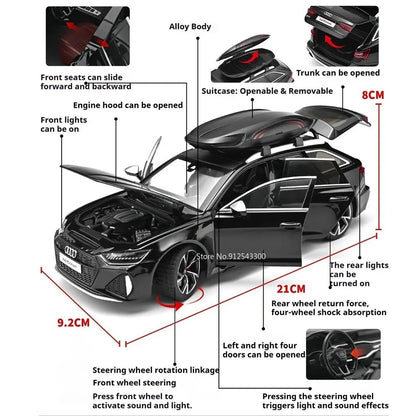 1:24 Audi RS6 Avant Alloy Diecast Model Car - Steering, Sound & Light