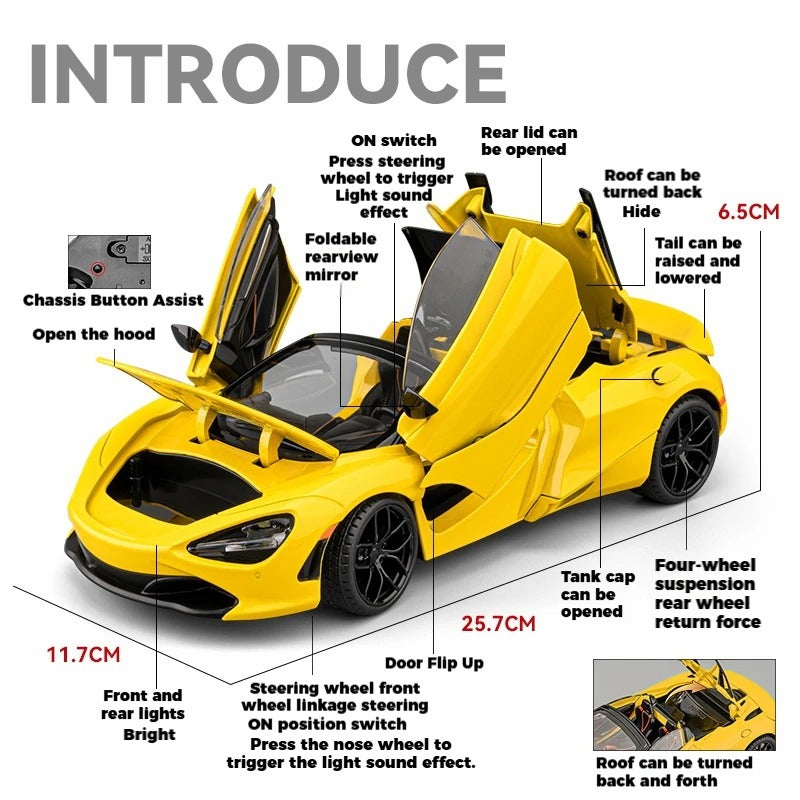 1:18 McLaren 720S Diecast Model Car – Premium Alloy Collectible with Detailed Interior & Opening Doors
