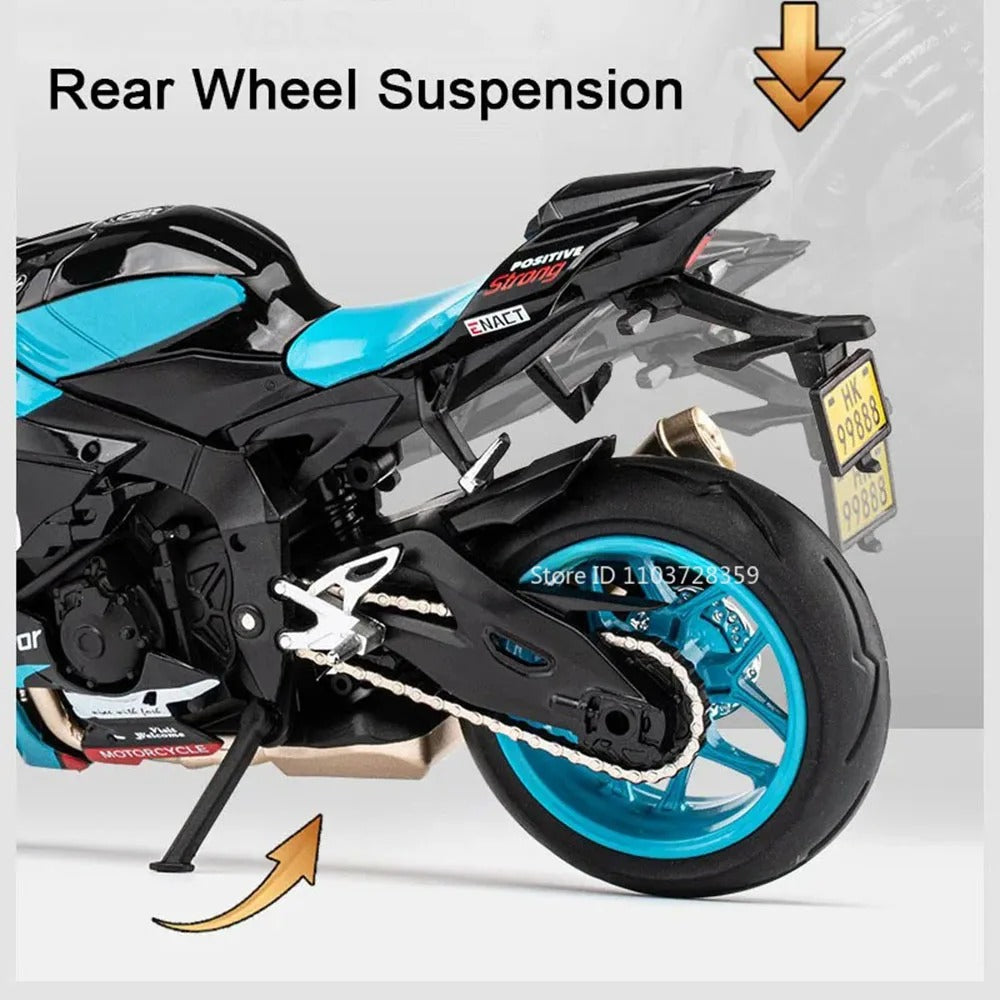 1:12 Yamaha R1M Alloy Diecast Motorcycle Model - Light, Sound, Shock Absorption
