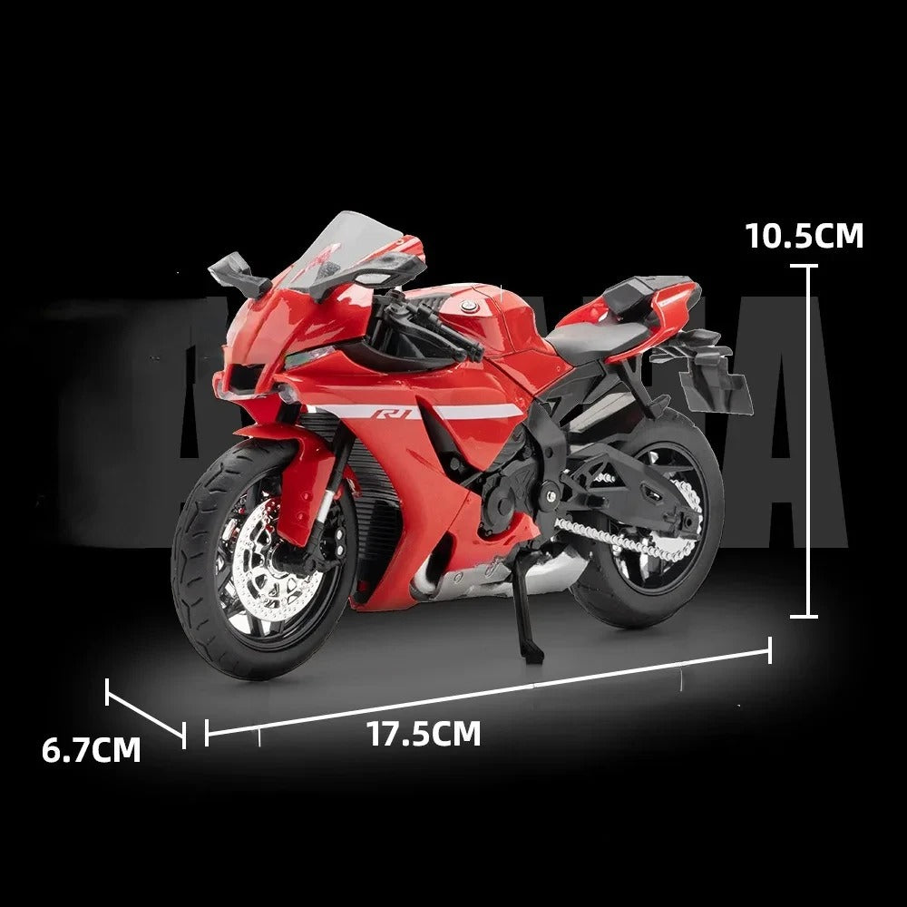 1:12 Yamaha R1M Alloy Diecast Motorcycle Model - Light, Sound, Shock Absorption