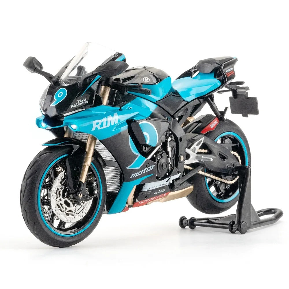 1:12 Yamaha R1M Alloy Diecast Motorcycle Model - Light, Sound, Shock Absorption - primary product view