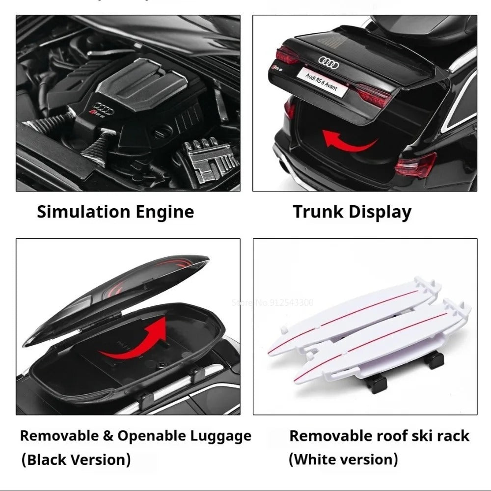 1:24 Audi RS6 Avant Alloy Diecast Model Car - Steering, Sound & Light