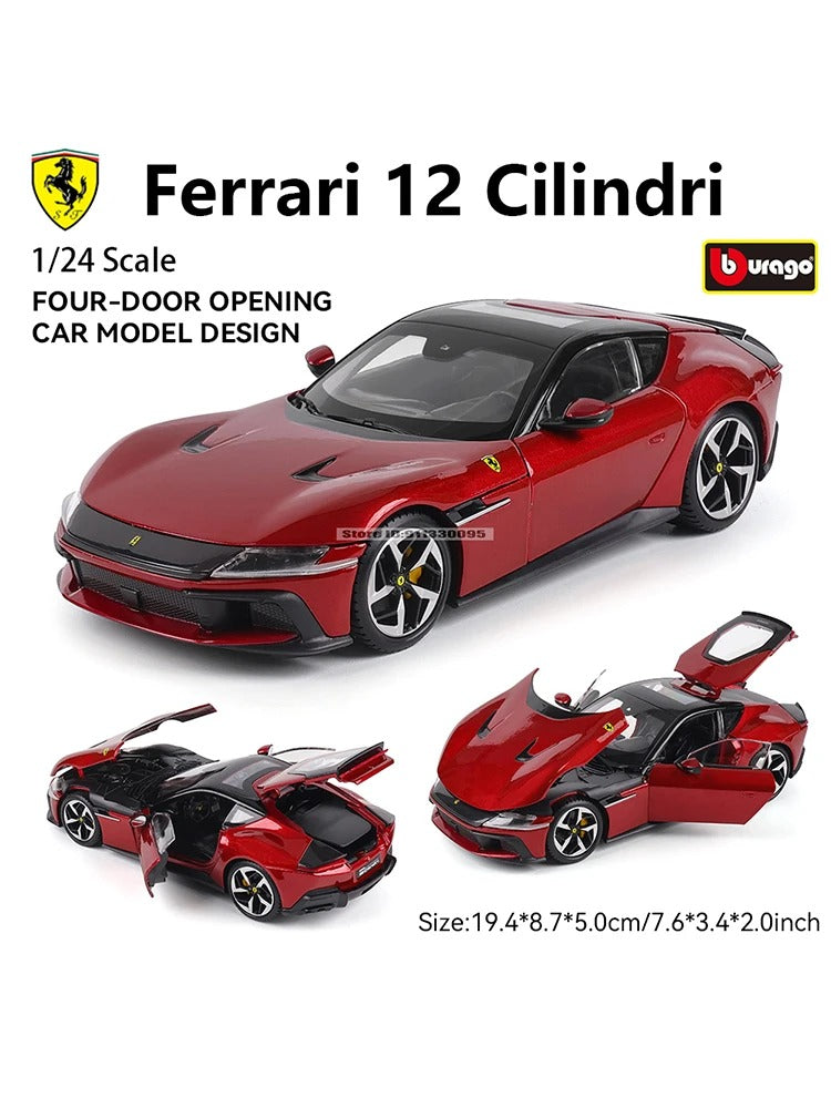Bburago 1:24 Ferrari 12 Cilindri Diecast Model Car | 4-Door Opening Alloy Collectible | Red
