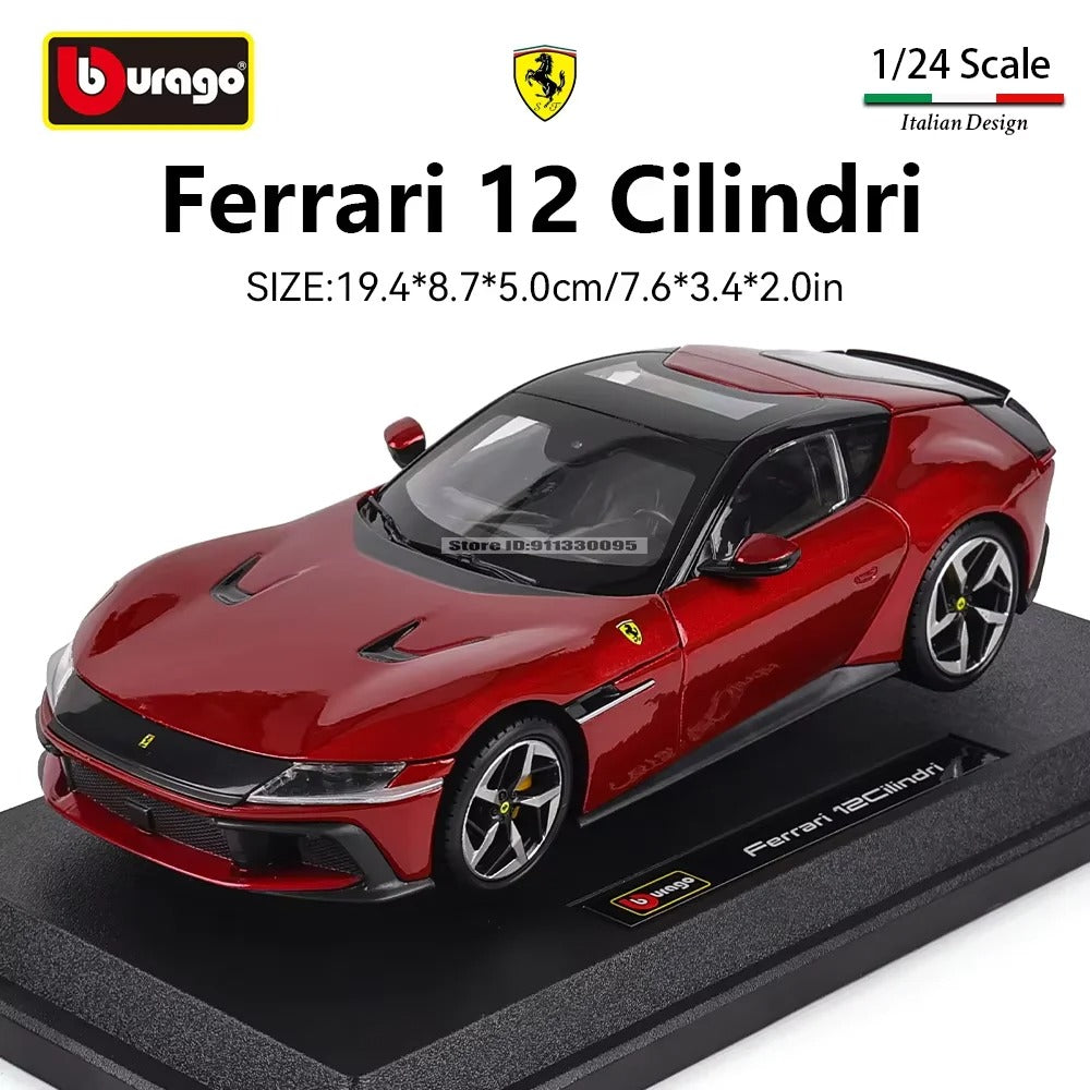 Bburago 1:24 Ferrari 12 Cilindri Diecast Model Car | 4-Door Opening Alloy Collectible | Red