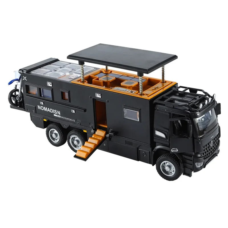 Black 1:24 NOMADISM expedition RV model with raised roof and folding steps