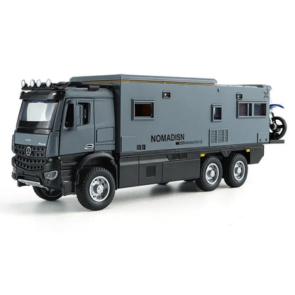 Gray 1:24 NOMADISM expedition RV diecast model, left-facing view on white background