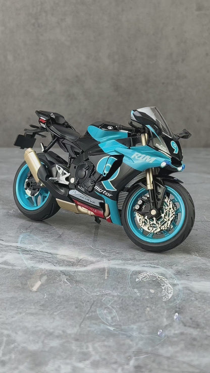 1:12 Yamaha R1M Alloy Diecast Motorcycle Model - Light, Sound, Shock Absorption