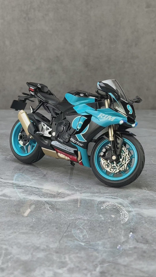 1:12 Yamaha R1M Alloy Diecast Motorcycle Model - Light, Sound, Shock Absorption
